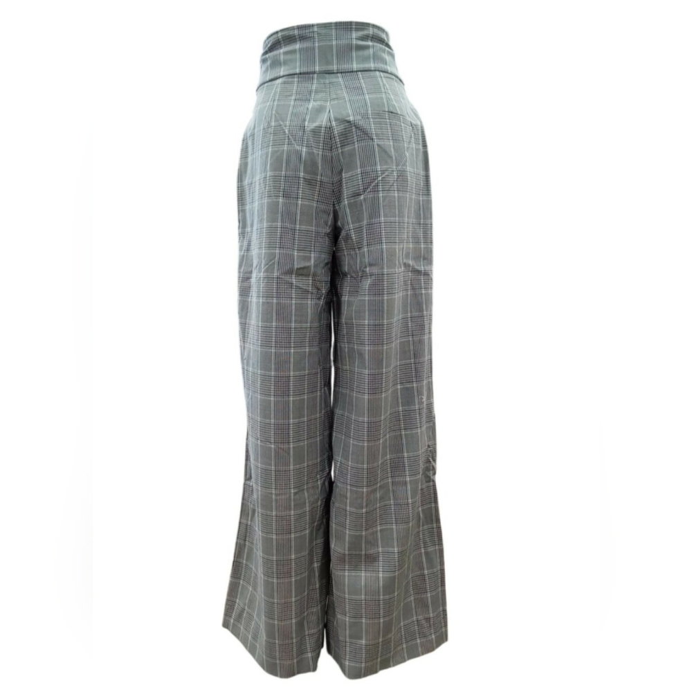 Gray Plaid Wide Leg Pants Tie Front High Rise Trousers Size: 0 - Picture 3 of 10